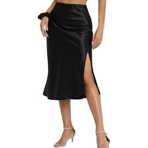 Alcea Rose Satin Midi Flare Skirt